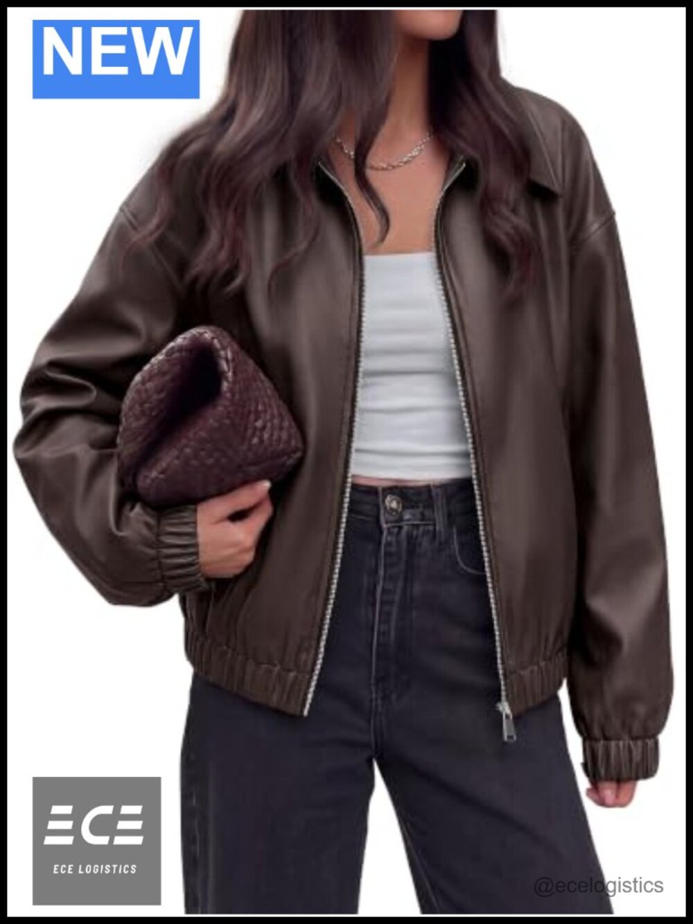 Faux Leather Oversized Zip Up Bomber Jacket Women Long Sleeve Fall Coat